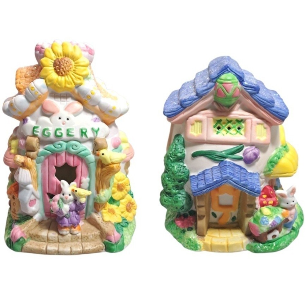 Set‎ of 2 Hoppy Hollow 2002 Easter Village Decor Eggery Multicolor Ceramic